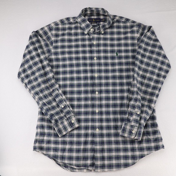 Ralph Lauren Mens Custom Fit Plaid Button Down Shirt Large Navy Blue Green Pony - Picture 4 of 9